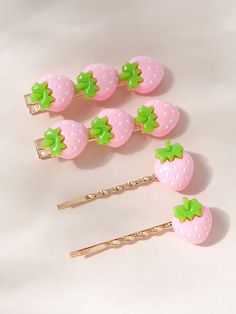 Pink Casual   Iron  Bobby Pin Embellished   Women Accessories Strawberry Accessory, Cute Hair Accessories Kawaii, Cute Kawaii Hair Clips, Kawaii Clay Hair Pin, Cute Hair Pins Kawaii, Heart Hair Pin, Decora Hair Clips, Cute Bakery