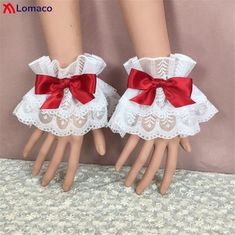 Multicolor Sweet Lolita Hand Wrist Cuffs Bowknot Lace Trim Maid Cosplay Costume Accessories For Goth Gloves, Gothic Gloves, Wrist Accessories, Maid Cosplay, Chic Halloween, Fairytale Fashion, Princess Cosplay, Cosplay Accessories, Hand Wrist