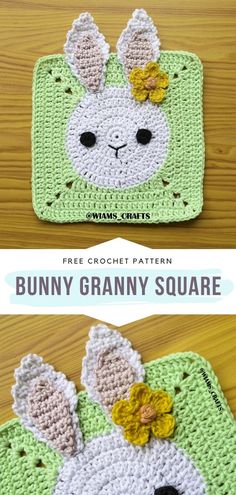 crocheted bunny granny square is shown with the text, free crochet pattern