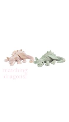 two small stuffed animals sitting next to each other on a white background with the words matching dragon's