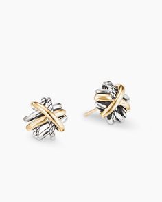 Crossover Stud Earrings in Sterling Silver with 18K Yellow Gold, 11mm David Yurman Earrings, Womens Earrings Studs, Yellow Gold Earrings, Floral Shoes, Yellow Gold Earring, Gold Collection, High Jewelry, David Yurman, Gold Material