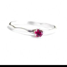 Genuine 3mm Pink Ruby Ring., Is Set On A 6 Prong Setting On Top Of A Faceted Band Made Entirely Of 9.25 Sterling Silver. Birthstone Jewelry Stacking, Stackable Ring Hammered, Handmade Sterling Silver Red Ruby Promise Ring, Promise Ruby Ring In Sterling Silver, Red Solitaire Dainty Jewelry, Sterling Silver Jewelry With Red Birthstone, Red Sterling Silver Jewelry With Birthstone, Red Stackable Promise Jewelry, Adjustable Red Birthstone Promise Ring, Red Stackable Jewelry For Promise, Classic Red Sterling Silver Birthstone Ring