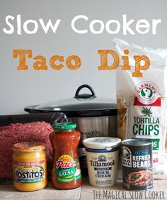 the ingredients for slow cooker taco dip