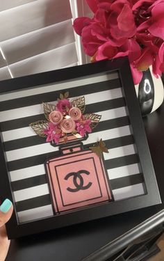 Chanel 3D Frame, Chanel Wall Art, Chanel Decor, Chanel Birthday, Chanel 3D Perfume, Chanel Flowers, Chanel Theme Chanel Collage, Chanel Wall Art, Chanel Decor, Flower Shadow, Frame 3d, Glamour Decor, Wire Diy, Flower Shadow Box