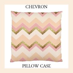 chevron pillow case with gold sequins on pink and beige zigzag