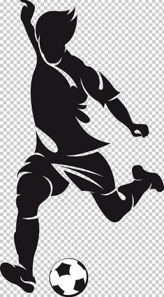 a soccer player kicking the ball with his foot, silhouetted against a transparent background