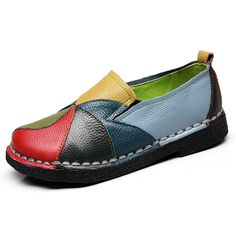 PRICES MAY VARY. 【Mixed Color Stitching Upper】The women loafers shoes upper is made of multi-color stitching, soft and comfortable leather material, which is durable, delicate and very close to the skin. 【Flat Heel】According to the ergonomic design, the heel is comfortable and will not make the feet tired after wearing for a long time. 【Hand Stitching】The slip on shoes upper and sole adopt firm hand stitching, which is not easy to break, beautiful and clean 【Antiskid Sole】The women shoes sole is Multicolor Shoes, Summer Flats, Leather Moccasins, Casual Flats, Rubber Heels, Ethnic Fashion, Loafers For Women, Haiti, Ghana