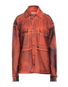 Denim, Flecken-Effekt, Brand Logo, zweifarbiger Print, Colored Wash, Klassischer Kragen, lange Ärmel, Knöpfe, viele Taschen, Hemdjacke , Color: Orange , Size: XS Womens Denim Shirt, Denim Details, Denim Jacket Women, Recycled Cotton, Color Orange, Two Tone, Coats For Women