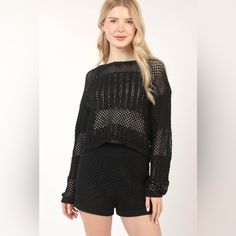 This Openwork Cropped Cover Up And Shorts Set Is The Perfect Summer Outfit. The Openwork Design Adds A Touch Of Femininity, While The Cropped Length Keeps You Cool And Stylish. The Set Comes With Matching Shorts, Making It A Complete And Effortless Ensemble. Whether You're Heading To The Beach Or On A Casual Day Out, This Set Is A Must-Have For Any Fashion-Forward Woman. Stay Trendy And Comfortable With This Chic And Versatile Set. Features: Openwork Number Of Pieces: Two-Piece Stretch: Slightly Best Cardigans, Perfect Summer Outfit, Women Sweaters, Cheap Monday, Cool Sweaters, Fitted Sweater, Wide Sleeves, Cotton Sweater, Cardigans For Women