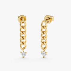 Adorn yourself in modern luxury with our 14k Gold Diamond Dropdown Cuban Chain Earrings. Handmade and featuring brilliant-cut diamonds on a dangly stud, these earrings effortlessly blend classic elegance with contemporary allure, creating a bold statement piece for any occasion. - Handmade - Solid Gold - Natural Diamonds - G Color, SI Quality Diamonds - Total Diamond Carat Weight: 0.20 ctw - Diamond Size: 3 mm - Chain Size: 3.5 mm - Earring Length: 22 mm 🛠 Your Sarah Elise piece is handcrafted Yellow Gold Earrings With Adjustable Chain For Anniversary, Yellow Gold Earrings For Anniversary, White Gold Chain Earrings As Gift, White Gold Chain Earrings For Gift, Modern Yellow Gold Cable Chain Earrings, Classic Dangle Earrings With Cable Chain, Classic Yellow Gold Earrings With Adjustable Chain, 14k Gold Dangle Earrings With Chain, Yellow Gold Dangle Earrings With Chain