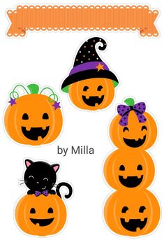 halloween pumpkins with faces cut outs and a black cat