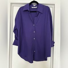 Zara Button Down Collar Shirt In Purple New Without Tag, Never Worn. Zara Shirt With Spread Collar For Work, Purple Button-up Dress Shirt For Spring, Collared Zara Shirt With Button Cuffs, Purple Long Sleeve Dress Shirt With Button Closure, Oversized Purple Button-up Top, Oversized Purple Collared Top, Purple Oversized Button-up Top, Purple Cotton Button-up Dress Shirt, Purple Relaxed Fit Blouse With Buttons