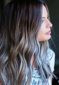 Blue Balayage Hair Brunettes, Balayage Hair Blue Grey, Reverse Balayage Cool Tone, Steel Blue Balayage, Grey Blue Ombre Hair, Smokey Ash Grey Balayage Ombre, Blue Tips Hair, Fox Hair Dye, Grey Hair Styles For Women