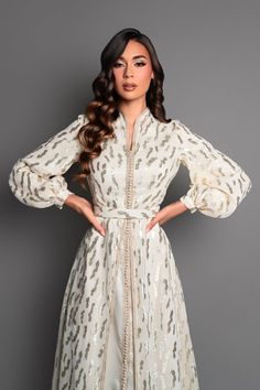 Elegant Maxi Dress For Eid, Elegant V-neck Wedding Abaya, Beige Elegant Dresses With Lantern Sleeves, Beige Elegant Dress With Lantern Sleeves, Elegant Beige Dresses With Lantern Sleeves, Elegant Beige Dress With Lantern Sleeves, Elegant Beige Lantern Sleeve Dresses, Floor-length Cream Dress For Eid, Cream Floor-length Dress For Eid