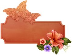 a wooden sign with flowers and butterflies on it's back side, isolated against a white background