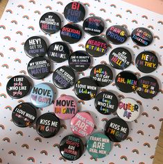 a bunch of buttons that say i love you more than me and have different words on them