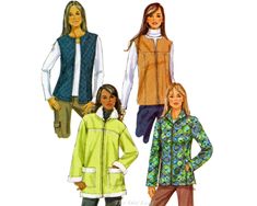 three women's jackets and one woman's jacket, both in different colors