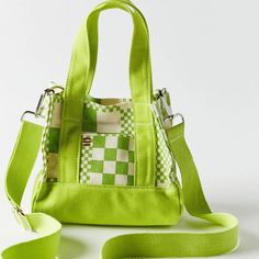 Brand New With Tags Brand: Urban Outfitters Contrast Pattern Small But Roomy 2 Handle Carry Detachable Crossbody Strap Ships Within 24 Hours Green Crossbody Bag, Urban Outfitters Bags, Urban Outfitters Bag, Upcycled Bag, Workwear Style, Aesthetic Bags, Colorful Bags, Webbing Strap, Mini Tote Bag