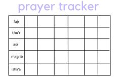 a grid with the words prayer tracker on it