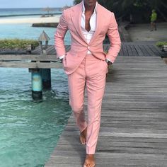 Men Suits Prom, Terno Slim Fit, Suits Prom, Groom Groomsmen, Pink Suit, Classic Suit, Pink Style, Linnet, Coat Pant