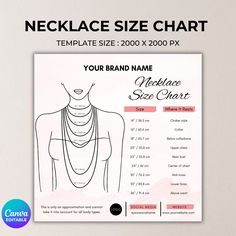 the necklace size chart is displayed on a white background