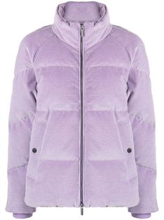 lilac feather down cotton blend padded design high neck front zip fastening two side button-fastening pockets long sleeves straight hem Purple Jacket, Cool Jackets, High Fashion Street Style, Teen Fashion Outfits, Teen Fashion, Outerwear Jackets, Autumn Winter Fashion, Down Jacket, Vest Jacket