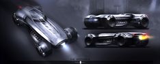 the batmobile concept car is shown in three different stages, including lighting and motion