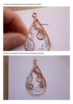 the instructions for how to make wire wrapped pendants with copper and silver foil on white paper