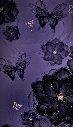 #aesthetic Black Patterns Wallpapers, Cute Wallpapers Aesthetic Purple Flowers, Skulls And Flowers Wallpaper, Cute Purple Pictures, Flower Pattern Fabric, Cute Wallpapers For Iphone 13, Aesthetic Purple Wallpaper Dark, Purple Floral Wallpaper Iphone, Pretty Purple Wallpapers