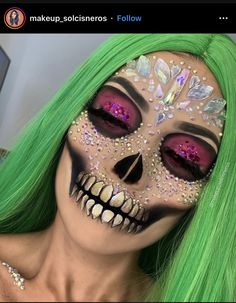 Bling Skull Makeup, Crystal Skull Makeup, Glam Sugar Skull Makeup, Rhinestone Makeup Halloween, Catarina Makeup, Skull Candy Makeup, Rhinestone Skull Makeup