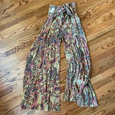 Free People Wide Leg Flare Pants / Size S Short / Nwt Pink Stretch Harem Pants For Spring, High Waist Pink Harem Pants For Spring, Spring Pink Stretch Harem Pants, Spring Stretch Pink Harem Pants, Multicolor High-waisted Loungewear Pants, Multicolor High-waisted Pants For Loungewear, Multicolor High-waisted Lounge Pants, Fitted Multicolor Wide Leg Pants With Elastic Waistband, Multicolor Fitted Wide-leg Pants