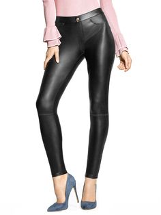 Leatherette Leggings will look great with your favorite top.Details: Leggings Elastic waistband Faux front pocket Skinny fit Pull-on design Full length Functional back pockets 29 inch inseam Hue style# 21253 Leatherette Leggings, Tights Fashion, Tight Sweater, Sheer Fashion, Fashion Tights, Faux Leather Pants, Faux Leather Leggings, Pant Shirt, Wide Waistband