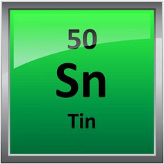 the symbol for sn tin is shown in green and silver, as well as black letters