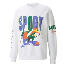 Puma x Butter Goods Unisex Printing Round-neck Sweatshirt White 532440-02 Puma X Butter Goods, Puma Hoodie, Sweatshirt White, Sweatshirt Outfit, Puma X, Sweatshirts Online, Round Neck Sweatshirts, Running Clothes, Crew Sweatshirts