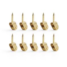 six brass plated screws with nozzles on each side and one end