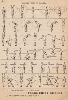 an old book with instructions on how to do the splits in different poses and positions