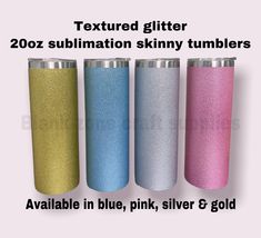 20 oz textured glitter sublimation blank tumbler Slider lid and plastic straw included 4 different colors to choose from Silver Gold Blue Pink Sublimation Blanks, Metal Straws, Muted Colors, Silver Gold, Different Colors, Drinkware, Barware, How To Find Out, Tumbler