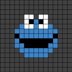 A small pixel art template of Cookie Monster's face. Cookie Monster Pixel Art, 13x13 Pixel Art, Blue Pixel Art, Pixel Art Mini