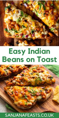 Baked beans and cheese on toast. Grilled until brown and cut into slices. Indian Beans, Indian Food Catering, Chicken 65, Veg Snacks, Beans On Toast, Indian Appetizers, Healthy Indian Recipes, Food Catering, Chaat Recipe