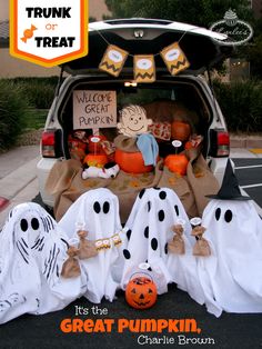 the trunk of a car decorated for halloween