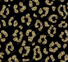 gold glitter leopard print fabric with hearts and numbers on the black backgroung