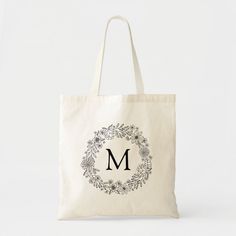 A custom adult coloring book style floral wreath design that can be personalized with and initial and colored in. Htv Bags Canvas Totes, Shopping Bag Pattern, Farmers Market Tote Bag, Floral Doodles, Personalized Canvas Tote, Canvas Bag Design, Floral Wreath Design, Colorful Tote Bags, Floral Doodle