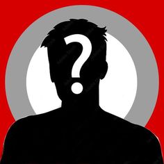 the silhouette of a man with a question mark in front of his face, against a red background