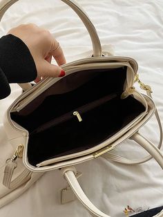 BirdinBag - Premium Litchi Embossed PU Top Handle Bag with Charm for Women, Rookies & Professionals Bags Tote, Word Wrap, Handle Bag, White Bag, Professions, Emboss, Top Handle, Pu Leather, Satchel