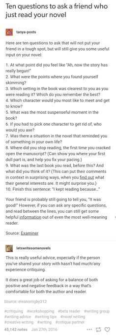 an email message with the text'ten questions to ask a friend who just read your novel