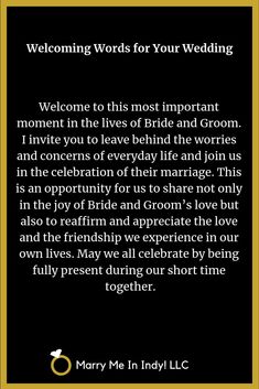 wedding vows for the bride and groom in gold frame on black background with yellow border