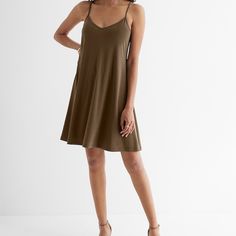 New With Tags Olive Green V-Neck Sleeveless; Adjustable Spaghetti Straps Sheer Fabric Straight Hem; Mini Length Length: 34" Polyester/Spandex Mini Slip, Mini Slip Dress, Sheer Fabric, Dress Cover, Express Dresses, Sheer Fabrics, Polyester Spandex, Olive Green, Spaghetti Strap