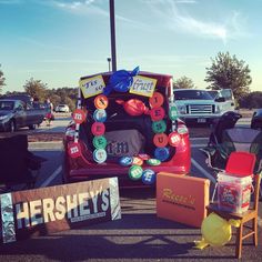 there is a car that has been decorated with buttons and other things in the back