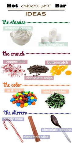 the different types of candy are shown in this diagram, including marshmallows and chocolate