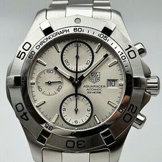 ad eBay - TAG Heuer Aquaracer Chronograph Automatic CAF2111 Silver dial 43mm Men's Watch - Buy Now, click the link (eBay) Tag Heuer, Silver Man, Chronograph, Accessories Watches, Wrist Watch, Jewelry Watches, Tags, Silver